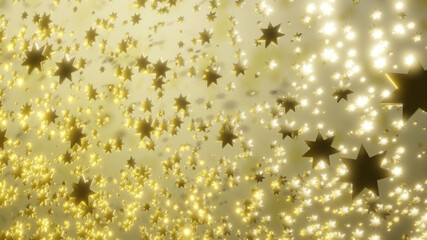 Golden christmas background. Abstract shining stars glitter particles isolated on gold colored space. - obrazy, fototapety, plakaty
