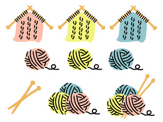 イラスト素材：毛糸玉・編み物セット