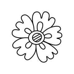 Daisy flower icon line. Chamomile contour drawing for design, logo, postcard, decor. Herbal tea. Vector illustration in doodle style isolated on background. Coloring book.