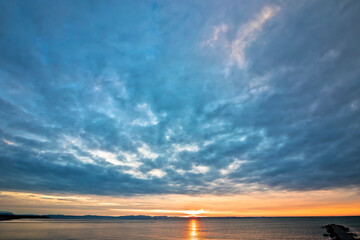 Open sea in town of Grado sunrise view, Friuli Venezia Giulia