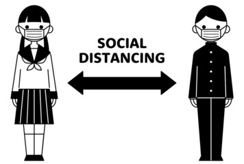 人物イラスト_学生男女_ソーシャルディスタンス