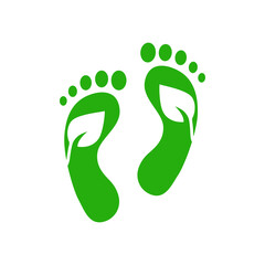 Carbon footprint. Reduce carbon emissions. Green symbol of global warming. Protection of ecology, environment. Human footprint. Vector icon isolated on white background