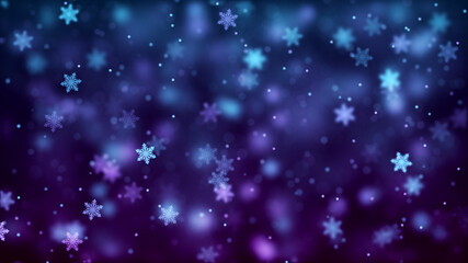 Abstract Festive Dark Shiny Blue Red Purple Blurry Focus Decorative Snowflakes Bokeh Light And Glitter Dust Background