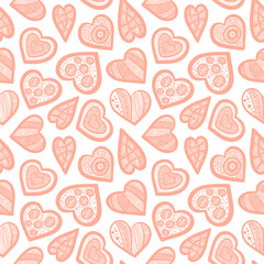 Hand drawn hearts seamless pattern. Valentine day background. Vector illustration.