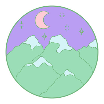 Vector illustration of mountain. Colorful hand drawn outline icon in circle frame. For print, web, design, decor, logo. © Daria Shane