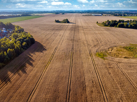 Aerial view of vast countryside field