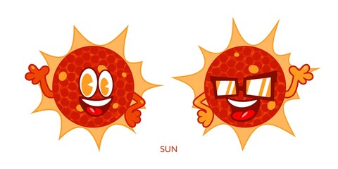 Two Funny Happy Smiling Sun Cartoon Characters