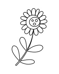 Daisy flower icon line. Chamomile contour drawing for design, logo, postcard, decor. Herbal tea. Vector illustration in doodle style isolated on background. Coloring book.