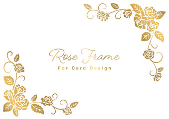 Rose Illustrations Card Design Template, Golden Ornament on White Background