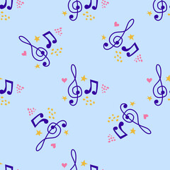 Abstract music notes seamless pattern background. musical illustration melody decoration