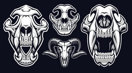 A set of Vector Animals Skulls, these designs can be used as sports mascots, logos for t-shirt prints.