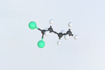 Dichlorobutane molecule, isolated molecular model. 3D rendering