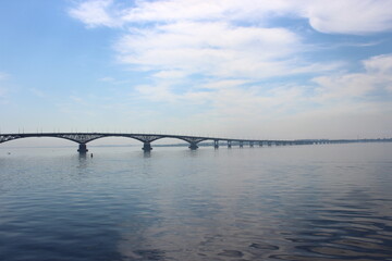 The city of Volgograd. A long bridge over the Volga River.