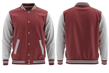 Blank ( Burgundy and White ) varsity bomber jacket isolated on white background. parachute jacket....