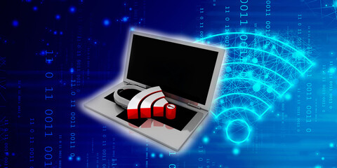 Fototapeta premium 3d rendering Transmitter mobile WiFi with laptop 