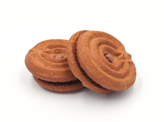 Chocolate Sandwich Cookies biscuits stuffed with chocolate isolated on white background