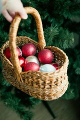 Christmas balls in the basket