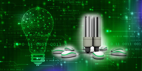 Naklejka premium 3d rendering fluorescent cfl lamp with mouse connected globe