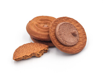 Chocolate Sandwich Cookies biscuits stuffed with chocolate isolated on white background