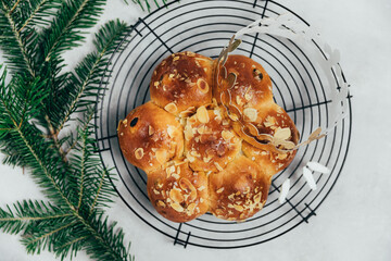Swiss traditional bread - called in German Dreikönigskuchen or Three Kings Cake - baked in Switzerland on January 6.