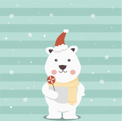 Winter White Christmas Bear with Scarf, Hat and Candy