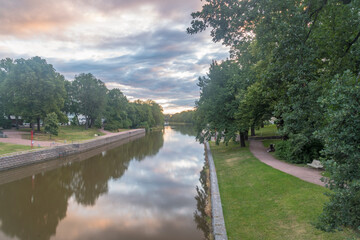 Fototapeta premium Aura river at sunrise in the morning in Turku, Finland.