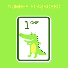 Cute number flashcards with animals set. English counting with animal theme. Math Poster for preschool. Vector illustration.