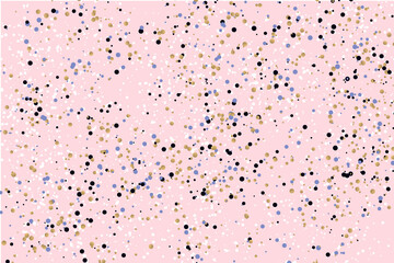 Small circle confetti holiday background. New Year holiday card or banner backdrop. Transparent polka dot round confetti beautiful background.