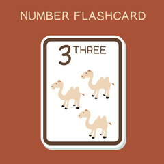 Cute number flashcards with animals set. English counting with animal theme. Math Poster for preschool. Vector illustration.