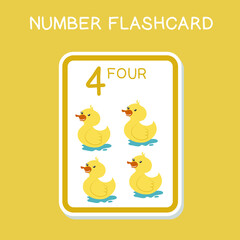 Cute number flashcards with animals set. English counting with animal theme. Math Poster for preschool. Vector illustration.