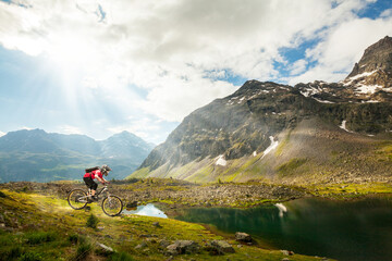 descent with mountain bike in the high mountains