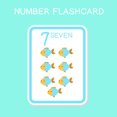 Cute number flashcards with animals set. English counting with animal theme. Math Poster for preschool. Vector illustration.