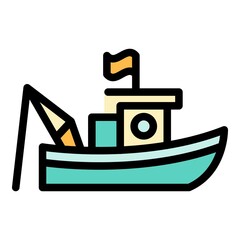 Flag fishing boat icon. Outline flag fishing boat vector icon color flat isolated