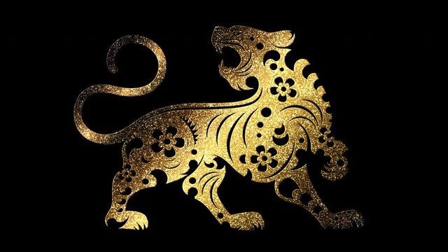 Chinese zodiac Astrological sign year of the tiger with glittering gold particles symbol of the Chinese zodiac loop motion element for background