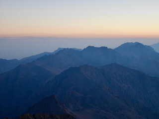 Amazing view from the top of Djebel Toubkal, North Africa's highest mountain, at sunrise. Morocco.