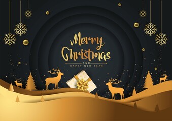 Merry Christmas black  background. Christmas golden hill with snowflakes. web banner Vector illustration design