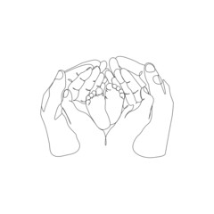 Holding Baby Feet Line Art | Printable Family Line Art Print | Minimalist Nursery Wall Art | Baby Room Wall Decor	