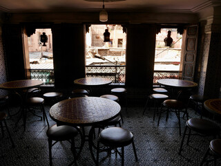 Marrakech, Morocco, 24.10.2021. Interior of popular Marrakech eatery Chez Lamine, Hadj Mustapha at Mechoui Alley, where they serve roasted lamb specialities like tanjia, mechoui and whole sheep head.
