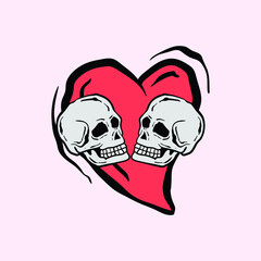 skull couple illustration print on tshirts sweatshirts and souvenirs vector Premium Vector