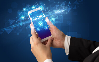 Hand using smartphone with technology concept