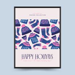 Hand drawn Christmas and New Year greeting card or poster with lettering hand drawn decorative elements.