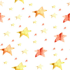 Bright stars watercolor seamless pattern. Template for decorating designs and illustrations.