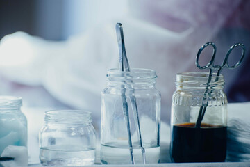 medical jars for disinfection of surgical instruments, antiseptic.