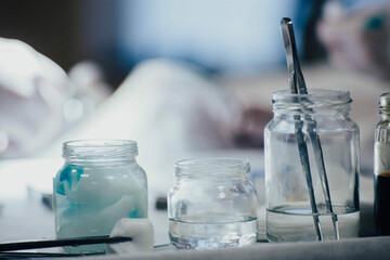 medical jars for disinfection of surgical instruments, antiseptic.