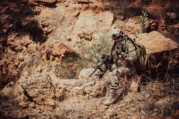 Soldiers of special forces on wars at the desert,Thailand people,Army soldier Patrolled the front line