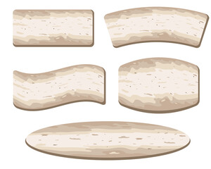 Vector set in flat style, consisting of various shapes of stone slabs, blanks, tablets for text, inscriptions.
Suitable for web designs, game buttons, banners, messages, pointers.