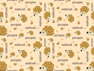 Hedgehog cartoon character seamless pattern on yellow background