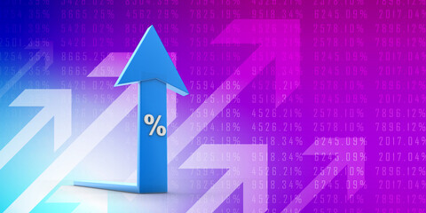 Rising arrow with success text . 3D illustration
