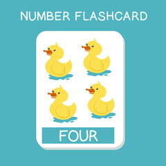 Cute number flashcards with animals set. English counting with animal theme. Math Poster for preschool. Vector illustration.