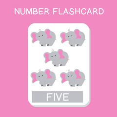 Cute number flashcards with animals set. English counting with animal theme. Math Poster for preschool. Vector illustration.